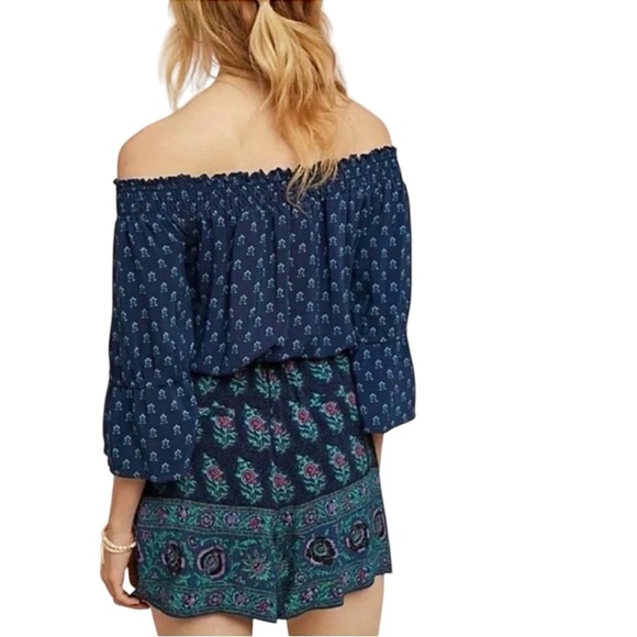 Anthropologie Ett Twa Romper Size XS One Piece Shorts Top Blue Floral Kaleo - Picture 11 of 16